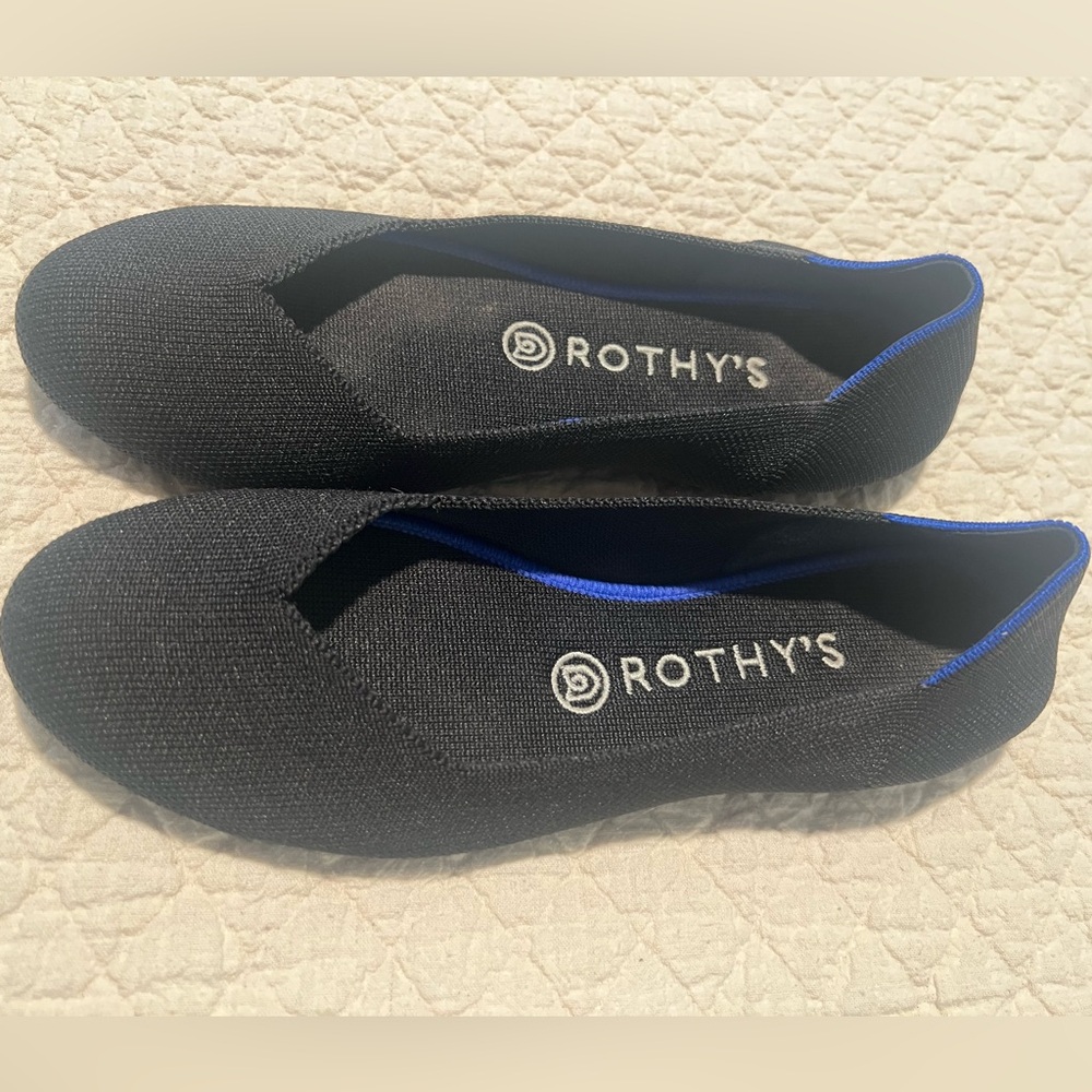 Rothy's Black Flats with Blue Trim